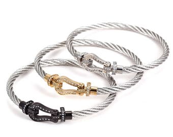 Horse Shoe Cable Bracelet with stones