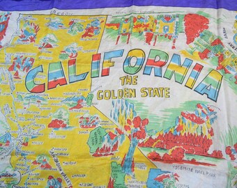 Souvenir of California map scarf - vintage 1950s scarf - midcentury collectible