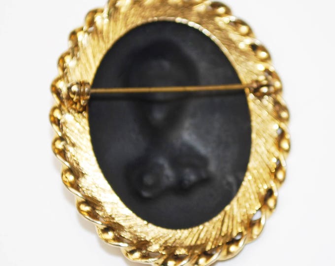 Raised Metal Cameo Brooch - Pewter rasied womenprofile - Gold metal - repousse grey metal Pin