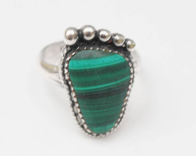 Sterling Malachite Ring - Foot - Green Gemstone - Size 9 ring - bare foot ring