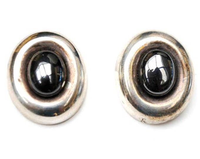 Sterling Hemitie Earrings - marked Barra - Boho - Silver grey gemstone - pierced Stud earrings - modern