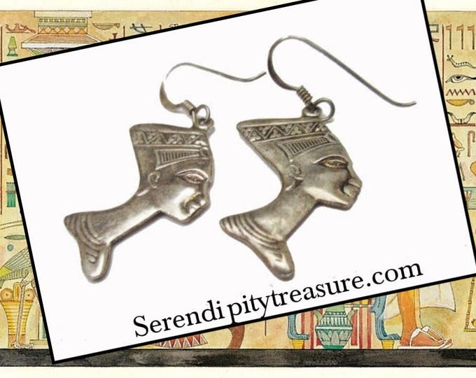 Sterling Earrings - Egyptian Pharaoh - double side head dress - dangle pierced earring -Egyptian Revival