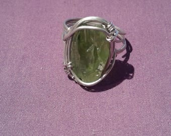 Handmade raw peridot ring, peridot jewelry, peridot crystal ring, silver peridot ring gypsy ring jewelry wire wrapped peridot