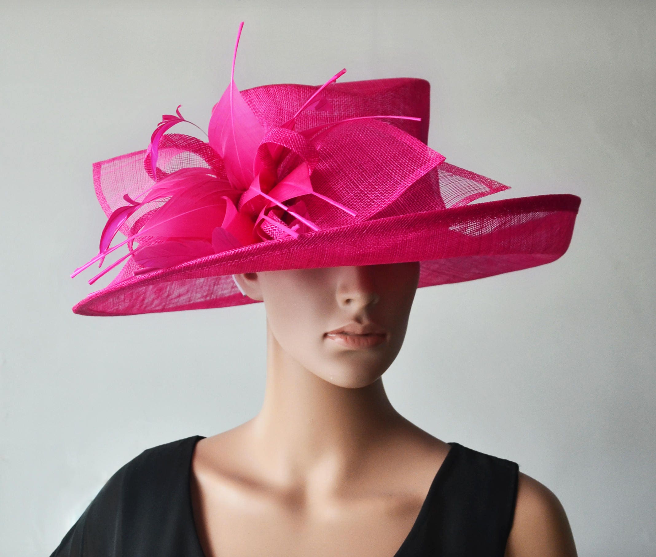 Fuchsia Hot Pink Sinamay Hat Large Dress Church Hat Fascinator