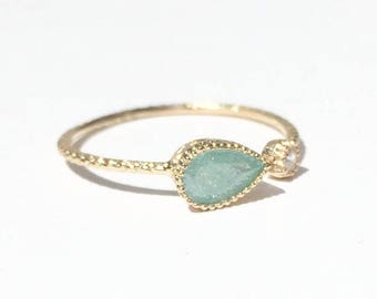 SALE - Mint ring - Mint Opal - Teardrop ring - Gold ring - Dainty ring