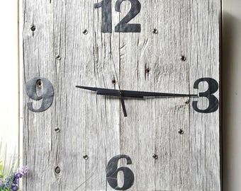 Reclaimed Wood Wall Clock || Large Wood Clock, Farmhouse Clock, Industrial Clock, Oversize Wall Clock, Housewarming Gift, Faux Leather