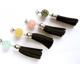 4 Assorted Black Tassel Charm/Pendants With AB Resin Beads - 22-35-19
