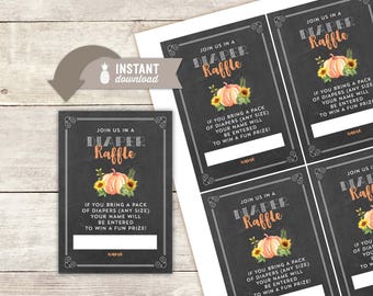 Diaper Raffle Inserts: Sunflower Pumpkin Gender Reveal Design - 4 (3.5" x 5") Cards on an 8.5" x 11" Page - Printable File