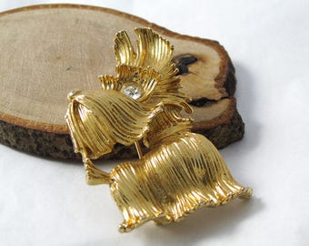 Vintage Gold Tone Scottie Dog Brooch, Scottie Dog Brooch, Scott Terrier Brooch, Rhinestone Dog Brooch