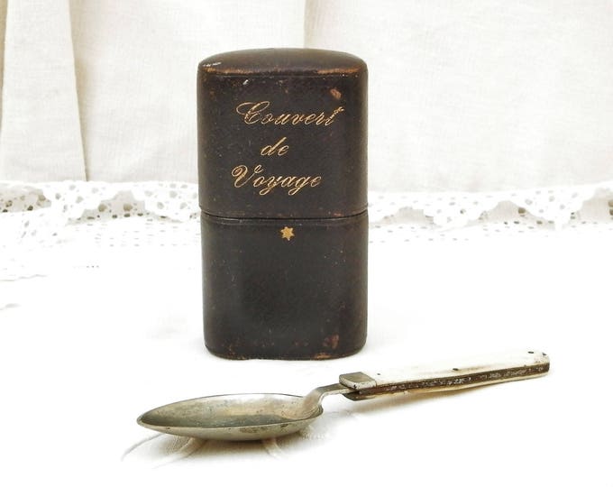 Antique French Victorian Leather Box For Traveling Cutlery with Gold Gilt Lettering, Couvert de Voyage, Vintage Camping from France, Curios