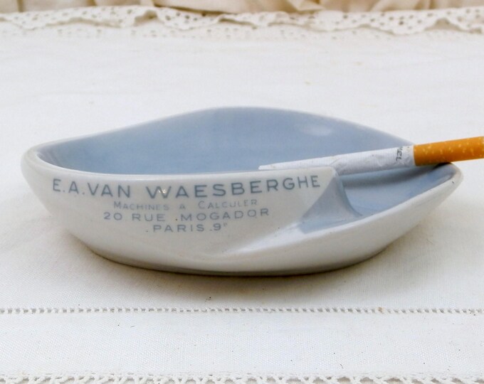 Vintage Mid Century Modern Ceramic Publicity Ashtray for Calculating Machine Shop in Paris Made by Altenkunstadt Bavaria, 1950 s Tobaccina