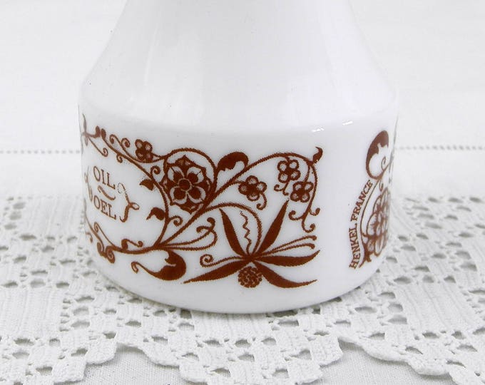 Mid Century White Milk Glass Henkel Oil Bottle, 1960s Vintage French Tableware
