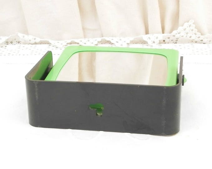 Vintage 1980s Swivel Make Up Vanity Mirror Double Sided with Green and Black Frame Free Standing or Wall Mounted, Bathroom Accessory