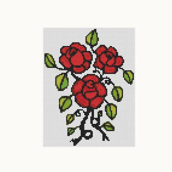 MINI Cross Stitch Kit Three Roses Embroidery Kit Needlework