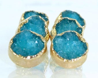 SUMMER SALE- Stud Earrings, Druzy, Gold, Agate, Blue Druzy Stud Earrings, Blue Druzy Post Earrings, Gold Earrings, Gemstones Stud Earrings,