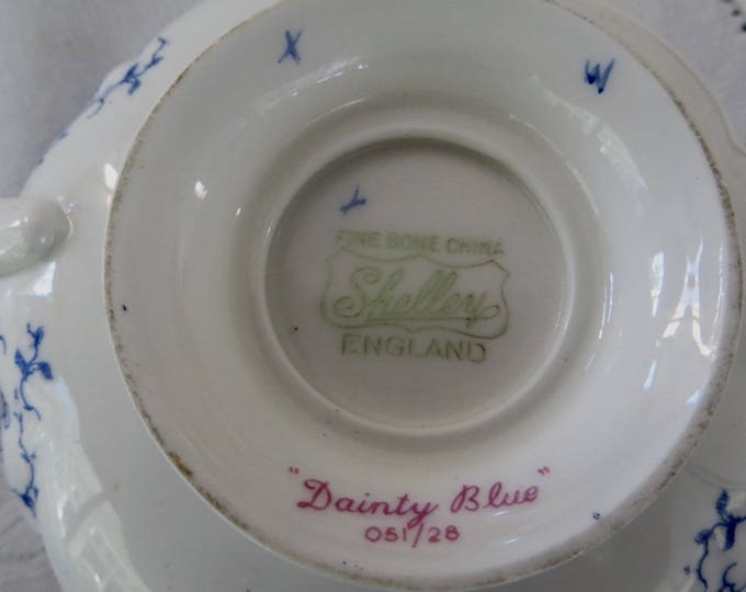 Shelley Dainty Cream Soup Cup and Saucer, Blue and White Porcelain, Shelley China