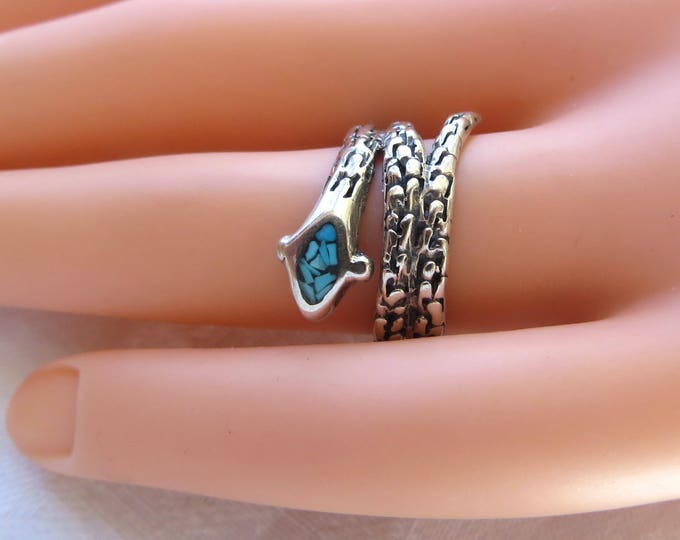 Snake Ring Sterling Silver Snake Wrap Ring Serpent Ring, Turquoise Serpent, Size 6 Ring Snake Jewelry