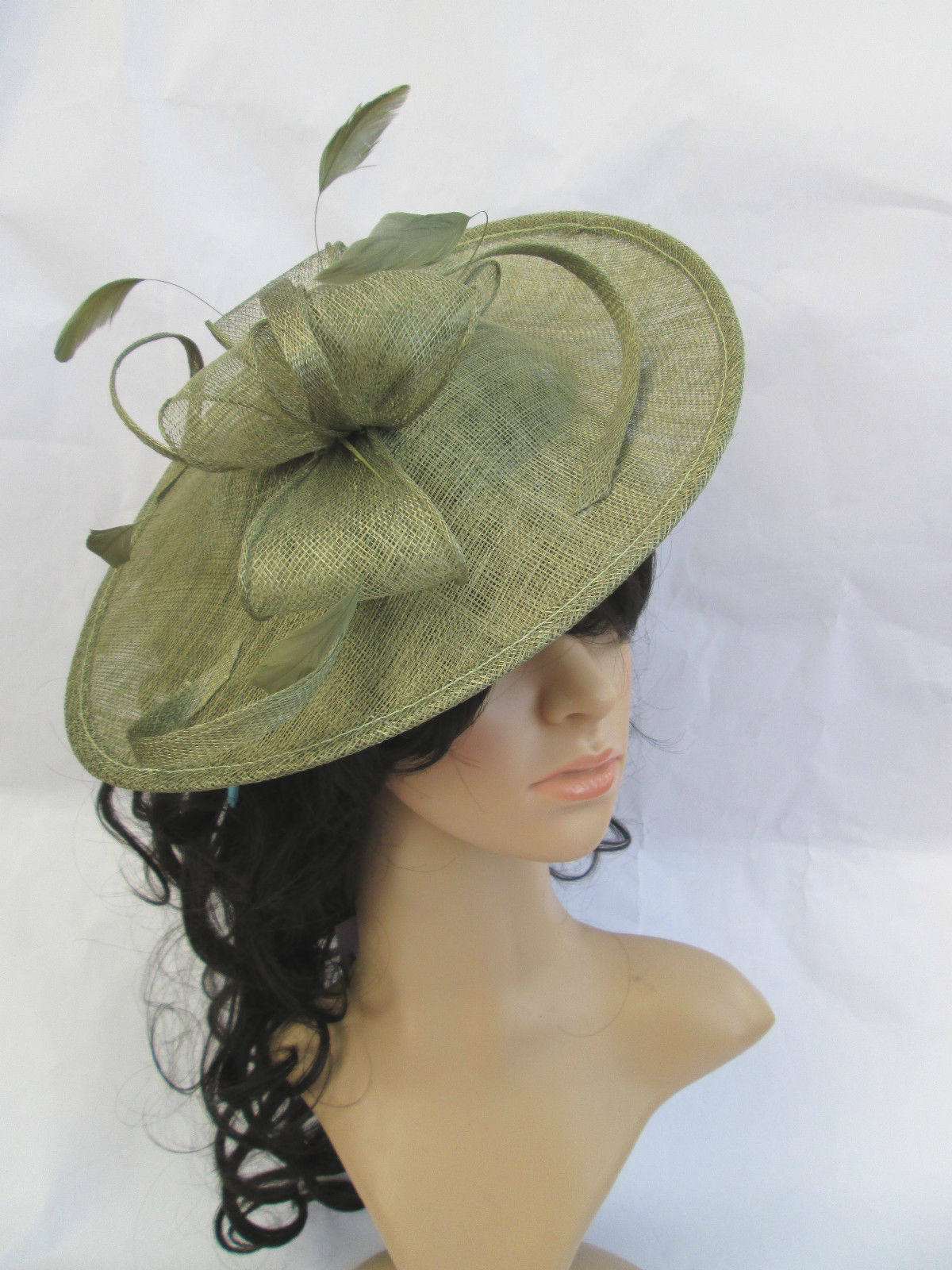 Sage Feather Fascinator..Stunning shaped Fascinator on a