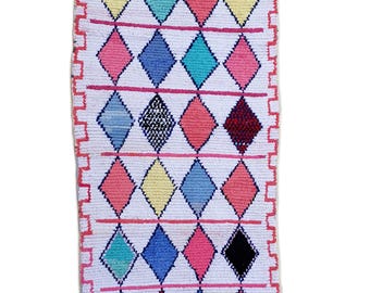 83"X43" Handwoven moroccan rug boucherouite, handmade moroccan rug, floor rug boucherouite, colorful boucherouite rug, moroccan rugs,