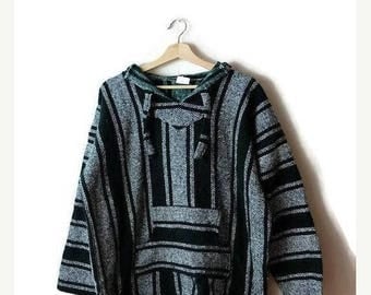 ON SALE Vintage Green x Grey Baja point break Surf Poncho/hoodie /Mexican Parka*