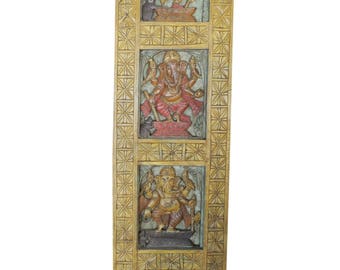 Wall Hanging Vintage Hand Carved Ganapati Four Posture, Living room Bohemian Decor