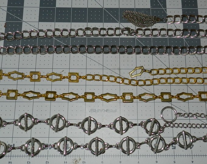 Vintage belt lot (3), Women Lady Fashion Accessories, Heavy Silver Gold Metal Adjustable Chain Links Belts One Size Fits Most S M L XL, Gift