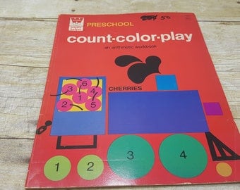 Color Count Play, Preschool Happy Helper Arithmetic Workbook, 1968, vintage kids book