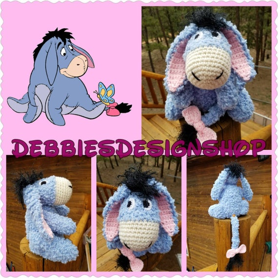 Eeyore Toy Plushie Doll Stuffed Animal Blue Crocheted
