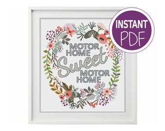 Motor Home Cross Stitch Pattern - New Motor Home Gift Cross-Stitch Chart by Peppermint Purple