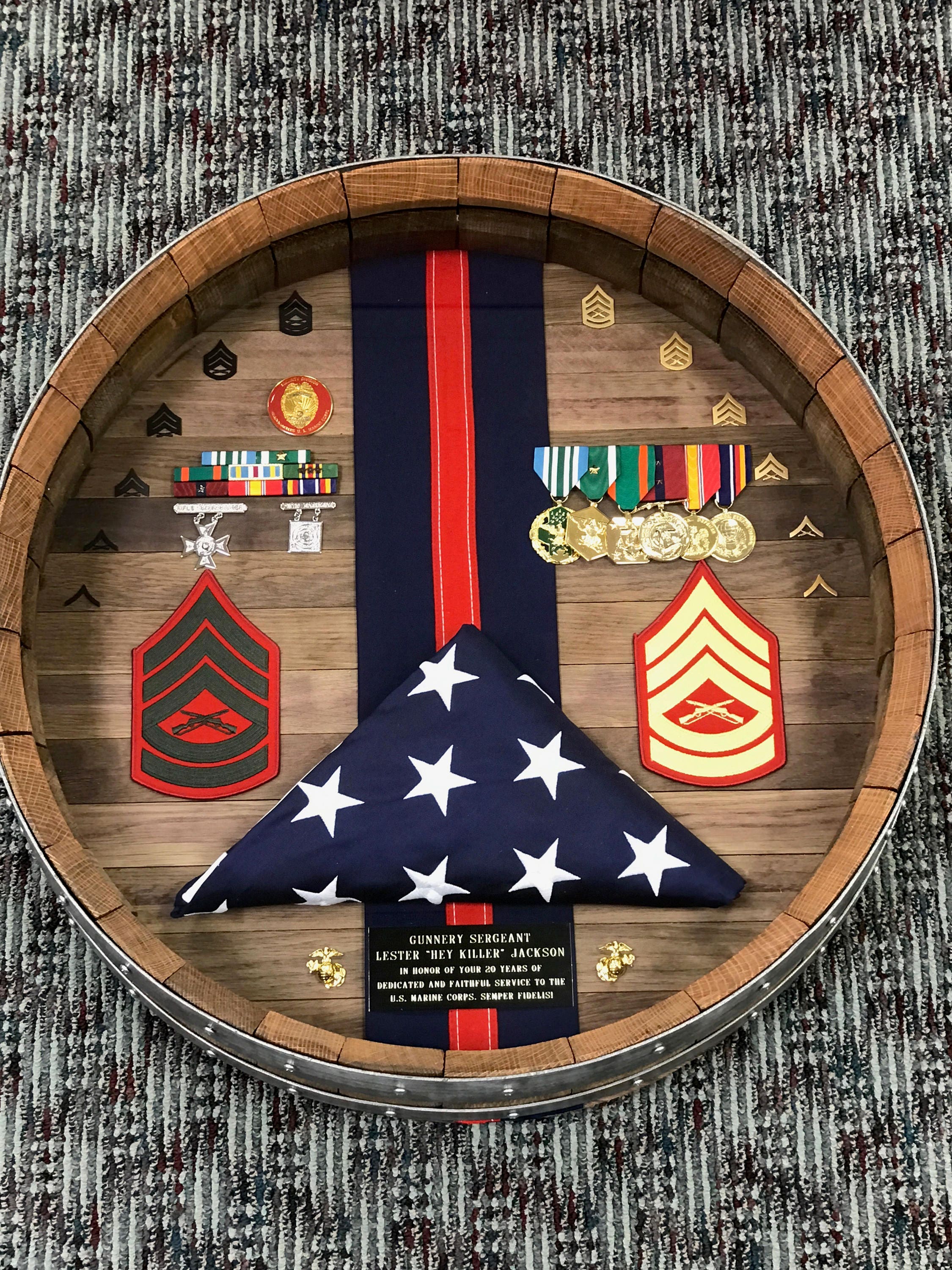 Wine Barrel Military Retirement Shadow Box