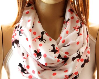 Cat Scarf- Cotton Scarf - Animal Scarf -Accessories - Loop Scarf- Birthday Gift - soft cotton scarf - black cat scarf - animal print scarf