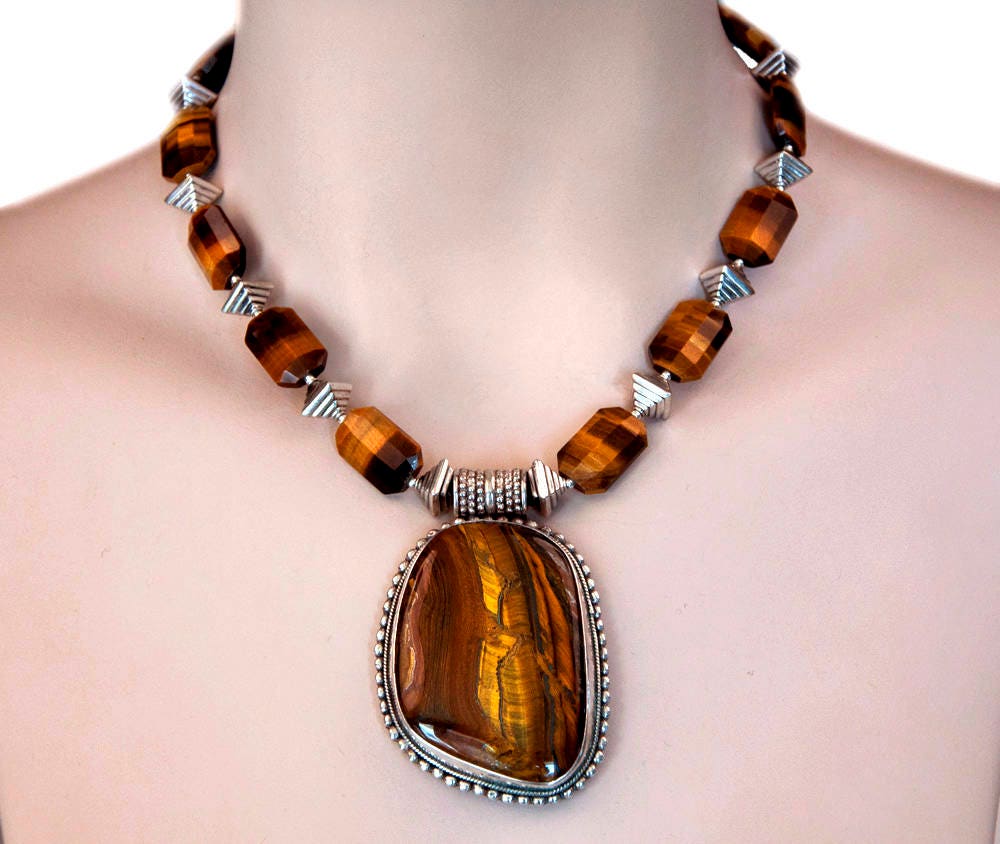 Tiger Eye Necklace Fine Silver Necklace June Birthstone
