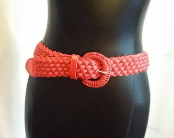 Vintage red belt red leather belt casual belt size small belt