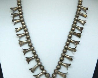 Native American Navajo Turquoise Red Coral Sterling Silver Handmade Squash Blossom Necklace 20 1/2 - 24 1/2"