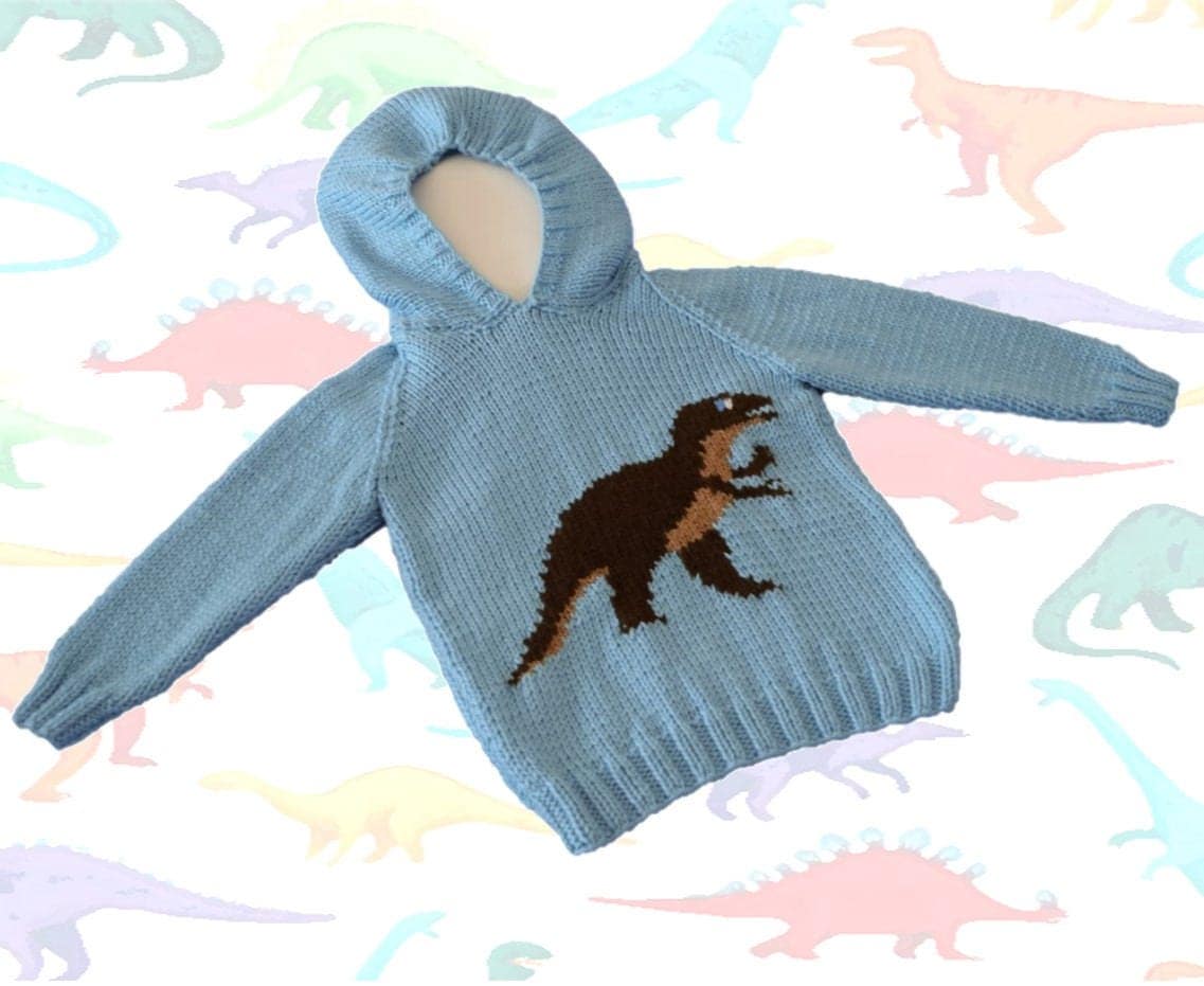 Knitting pattern for Dinosaur Childs Hoodie,Tyrannosaurus Knitting Patte...