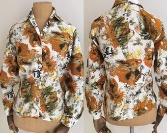 60's Resort cotton blouse/Vtg asbract patt cott shirt DISCOUNTED on Sale