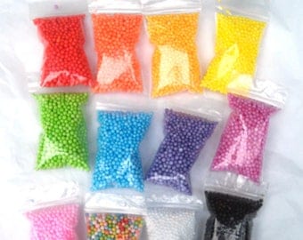 Small Foam Balls Beads for Slime Many Colors You Choose Bag Size 2" x 3" Crafting Styrofoam floam bead Rainbow Multi color tiny confetti