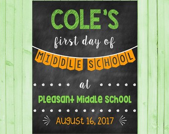 First Day of Middle School Chalkboard Poster Back to School Sign First Day of School Sign