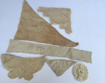 Vintage Crochet Lace Pieces, Lot of 6 Various Sizes & Designs, Corners Butterfly Baby Round, Sewing and Craft Projects