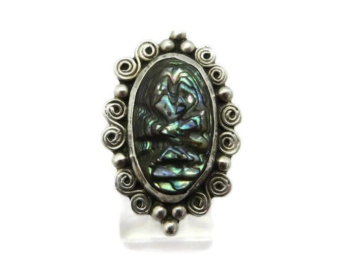 Sterling Silver - Taxco Mexico Ring, Vintage Carved Abalone Ring, Statement Ring, Gift for Her, Size 7