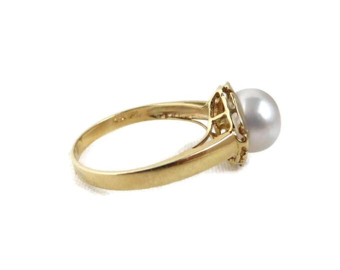 Saltwater Pearl Ring, 14K Gold Ring, Vintage Cultured Pearl Ring, Birthday, Mother's Day Gift Idea for Her, Size 7