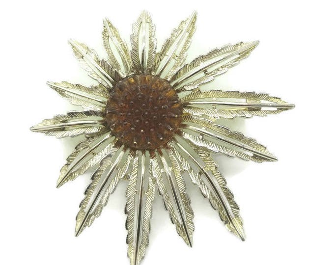Vintage Sarah Coventry Sunflower Pendant Brooch - Gold Tone Brooch