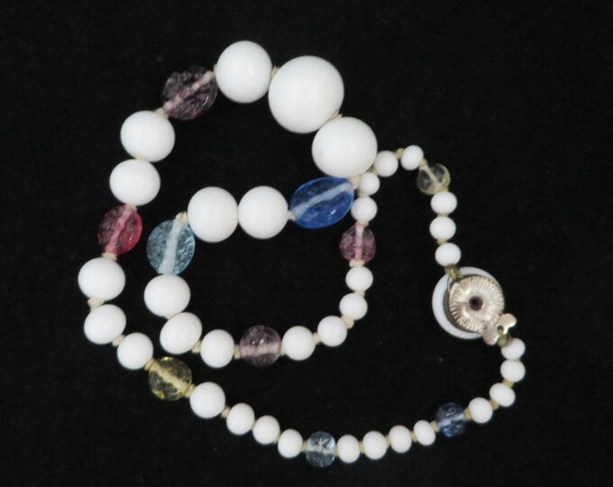 Japan White Glass Necklace - Vintage Milk Glass and Art Glass Necklace, Gift for Her, Gift Boxed