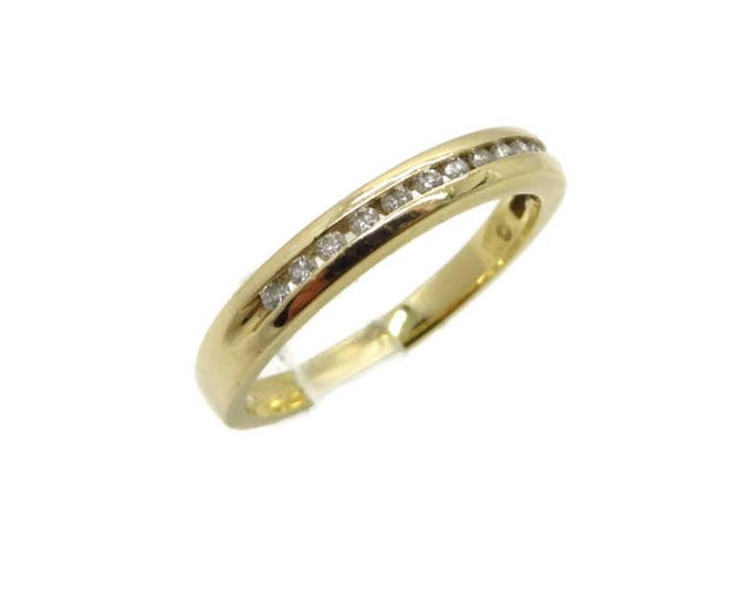 Diamond Wedding Band, 14K Yellow Gold Ring, Vintage Channel Set 0.15 Carat, Anniversary Band, Size 8