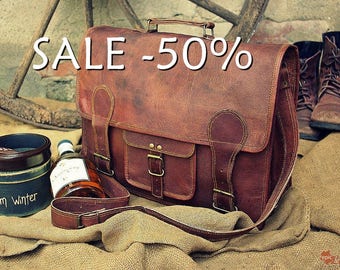 SALE / Leather Briefcase 16" / Messenger Bag / Laptop Bag / Handbag / Satchel / Hip Bag / Shoulder Bag / Carry Bag / Cabin Travel Bag
