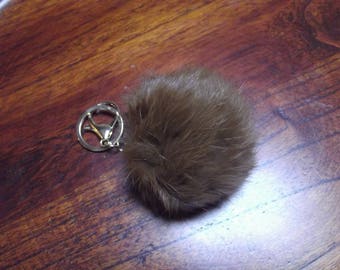 tassel Keychain with rabbit, 65 mm dark brown color