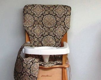 cotton high chair cushion, eddie bauer chair pad, kids feeding chair, child seat protector replacement cover, medallions with matching bib