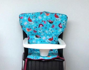Safety First wood highchair, chair cover, Eddie Bauer Newport replacement high chair pad, feeding chair pad, baby accessory, paradise birds