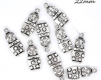 Silver 2 Matriochkas x 22mm Tibetan