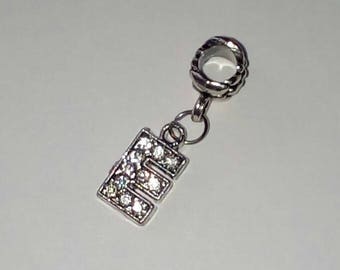 Pendant 1 X letter E silver and rhinestone